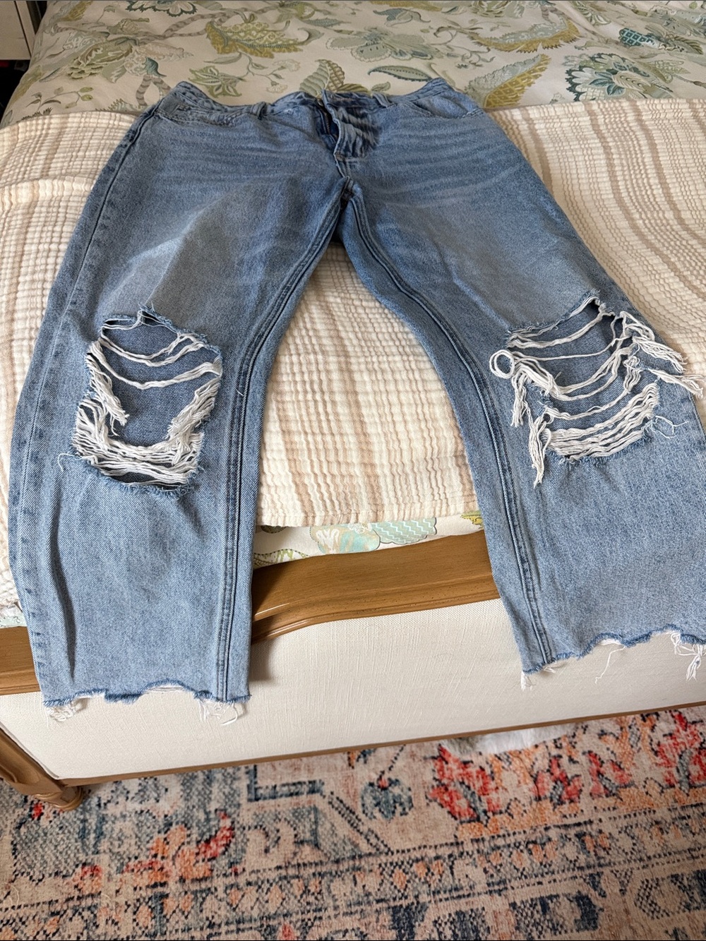 Light Blue Distressed Boyfriend Jeans for Women